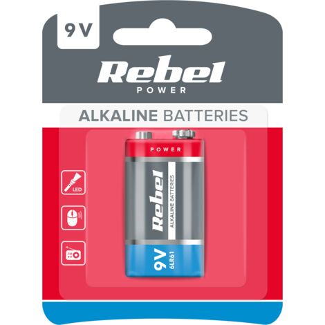 Batería alcalina de 9V 6LR61 6F22 R9, 1 unidad, Rebel