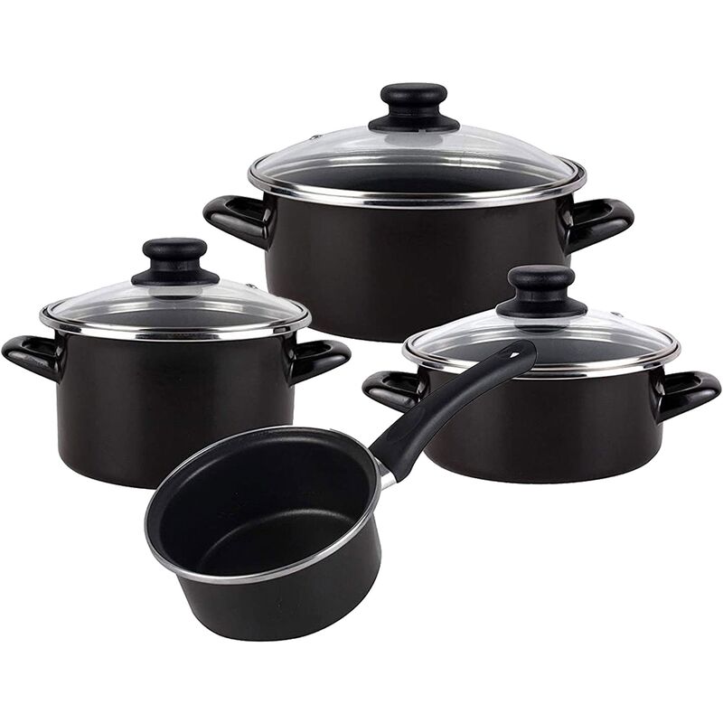 

Magefesa Kenia Negra - Batería de Cocina 7 piezas, acero vitrificado exterior negro. Antiadherente bicapa Reforzado. Apta para todo tipo de cocinas,