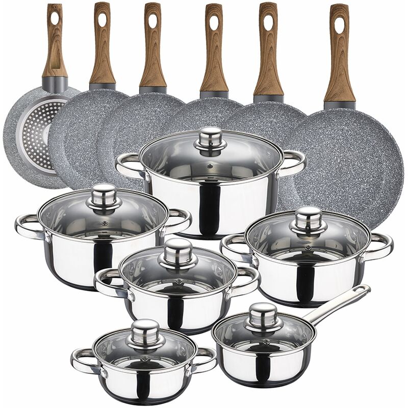 

Bateria de cocina 12 piezas SAN IGNACIO Cassel en acero inoxidable con juego de sartenes (18/20/22/24/26/28 cm) SAN IGNACIO Daimiel en aluminio