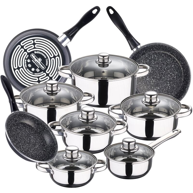 

Bateria de cocina 12 piezas SAN IGNACIO Cassel en acero inoxidable con juego de sartenes (18/20/24 cm) MAGEFESA K2 Gransasso en acero esmaltado