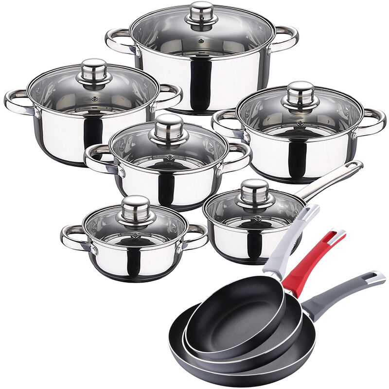 

Bateria de cocina 12 piezas SAN IGNACIO Cassel en acero inoxidable con juego de sartenes (18/20/24 cm) PIERRE CARDIN Eclat en aluminio prensado