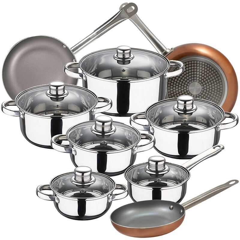 

Bateria de cocina 12 piezas Cassel en acero inoxidable con juego de sartenes (18/22/26 cm) Optimum Plus en aluminio prensado - San Ignacio