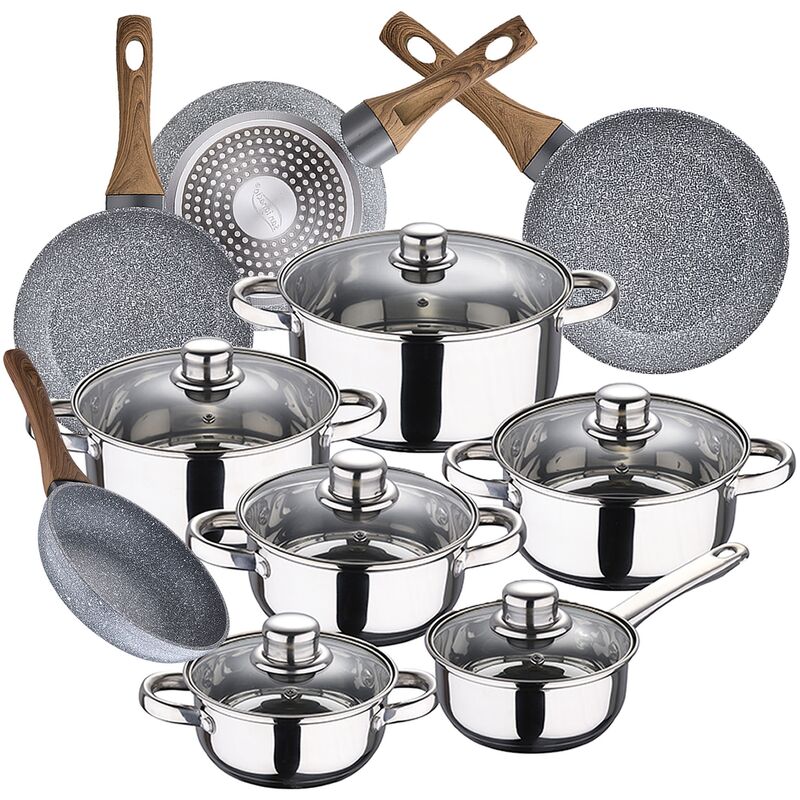 

Bateria de cocina 12 piezas SAN IGNACIO Cassel en acero inoxidable con juego de sartenes (20/24/26/28 cm) SAN IGNACIO Granito en aluminio forjado