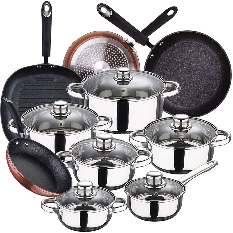 

Bateria de cocina 12 piezas SAN IGNACIO Cassel en acero inoxidable con juego de sartenes (20/24/28 cm) + grill 28 cm SAN IGNACIO Moma en aluminio