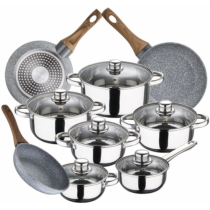 

Bateria de cocina 12 piezas Cassel en acero inoxidable con juego de sartenes (20/24/28 cm) Daimiel en aluminio forjado - San Ignacio
