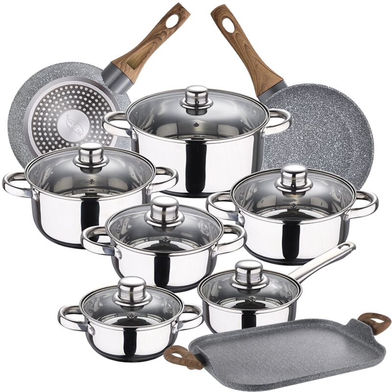 

Bateria de cocina 12 piezas SAN IGNACIO Cassel en acero inoxidable con juego de sartenes (20/24 cm) y grill 35,5x28,3 cm SAN IGNACIO Daimiel en