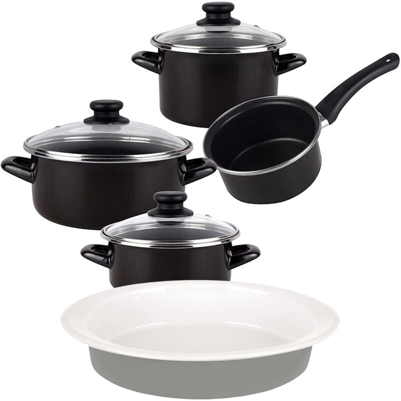 

Bateria de cocina 7 piezas de acero vitrificado apta para induccion Magefesa con fuente oval 36cm en gres Masterpro Gravity