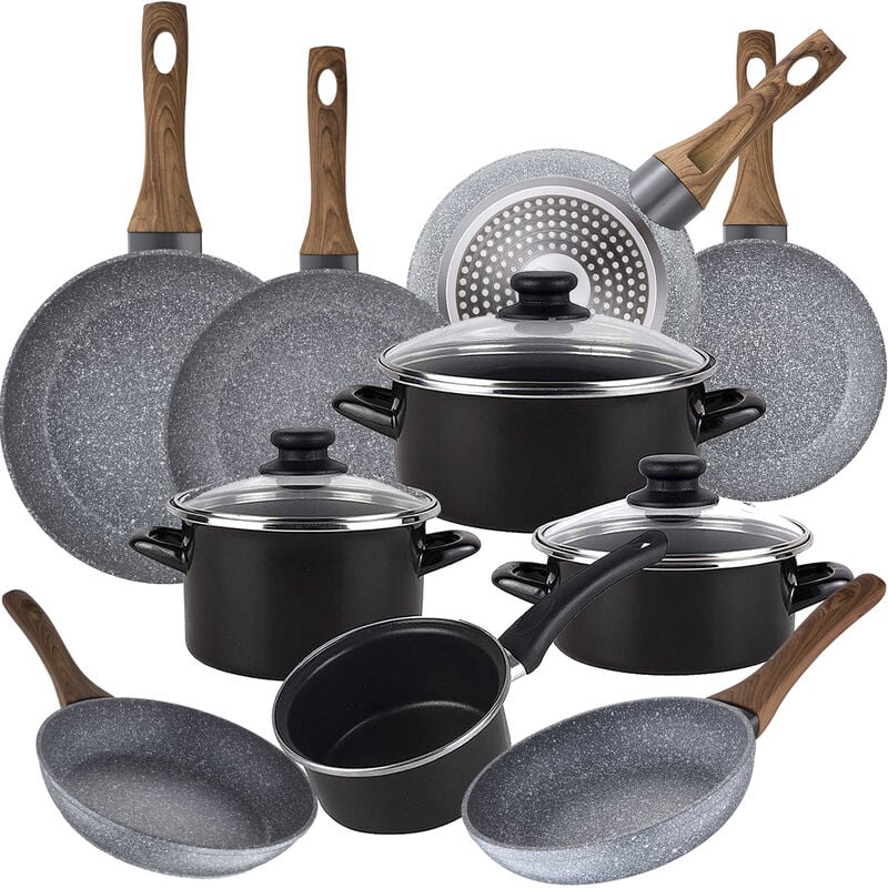 

Bateria de cocina 7 piezas MAGEFESA de acero vitrificado con juego de sartenes (18/20/22/24/26/28 cm) SAN IGNACIO Daimiel en aluminio forjado