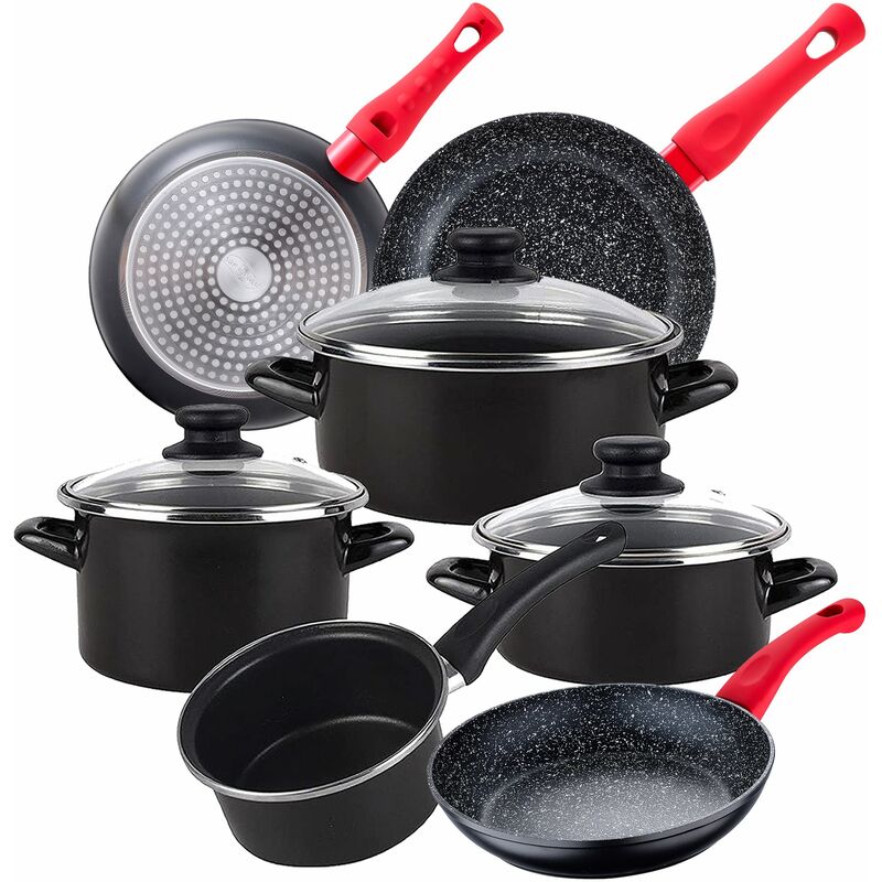 

Bateria de cocina 7 piezas MAGEFESA Kenia de acero vitrificado con juego de sartenes (20/24/28 cm) SAN IGNACIO Energy de aluminio forjado