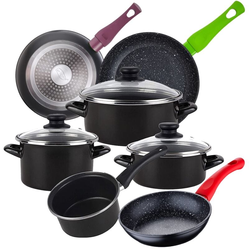 

Bateria de cocina 7 piezas MAGEFESA Kenia de acero vitrificado con juego de sartenes (20/24/28 cm) SAN IGNACIO Jolie en aluminio forjado