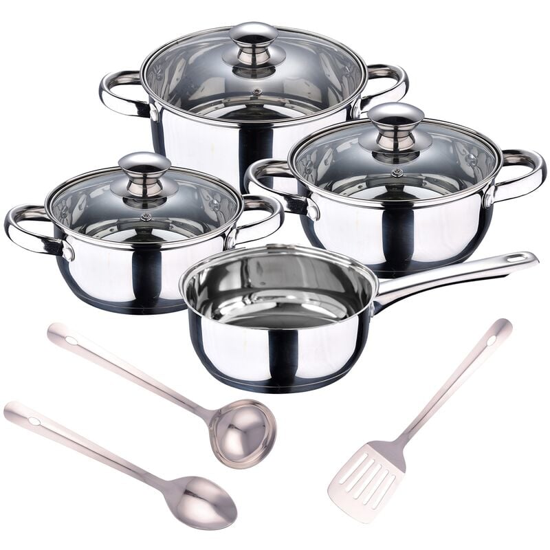 

Batería de cocina 7 piezas SAN IGNACIO en acero inoxidable + Set 3pcs Utensilios de cocina en Acero Inoxidable