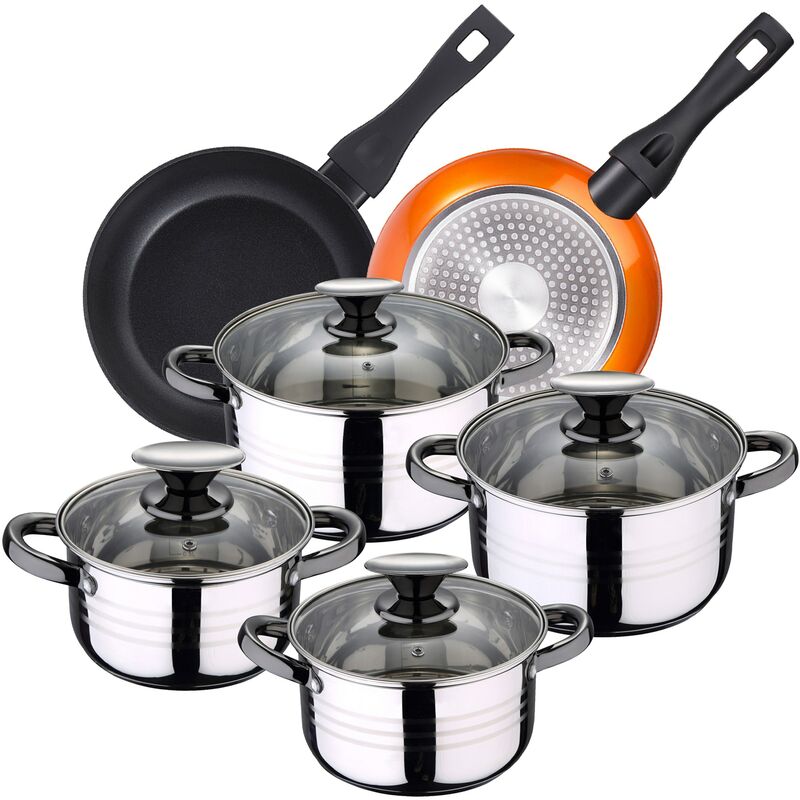 

Bateria de cocina 8 piezas apta para induccion SAN IGNACIO Hita en acero inoxidable con juego de sartenes Neon (20,24 cm) en aluminio forjado aptas