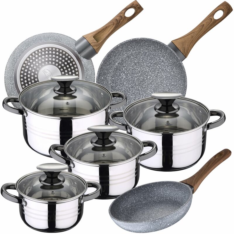 

Bateria de cocina 8 piezas SAN IGNACIO Dina de acero inoxidable con juego de sartenes (22/24/26 cm) SAN IGNACIO Daimiel en aluminio forjado