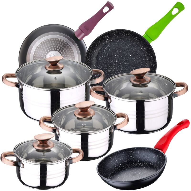 

Bateria de cocina 8 piezas SAN IGNACIO Nona de acero inoxidable con juego de sartenes (20/24/28 cm) SAN IGNACIO Jolie en aluminio forjado