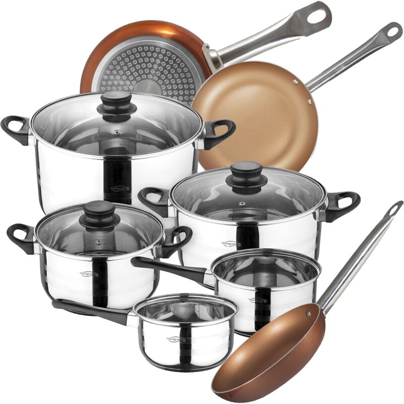 

Bateria de cocina 8 piezas SAN IGNACIO Toledo de acero inoxidable con juego de sartenes (20/24/28 cm) BERGNER Professional Chef Copper Plus en