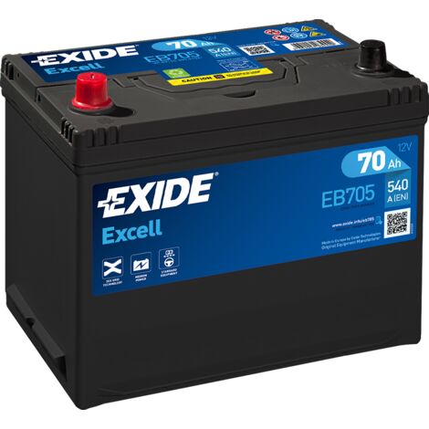 Batería EXIDE Excell EB705 D26 70AH 12V/E1 (27cm x 17,3cm x 22,2cm)
