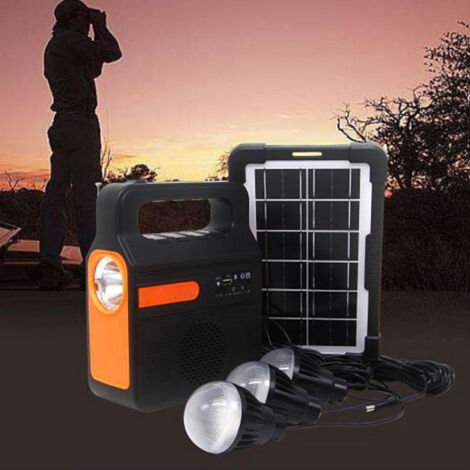 Batería externa solar de 6000 mAh con panel LED y 3 bombillas: portátil para acampar y viajar.