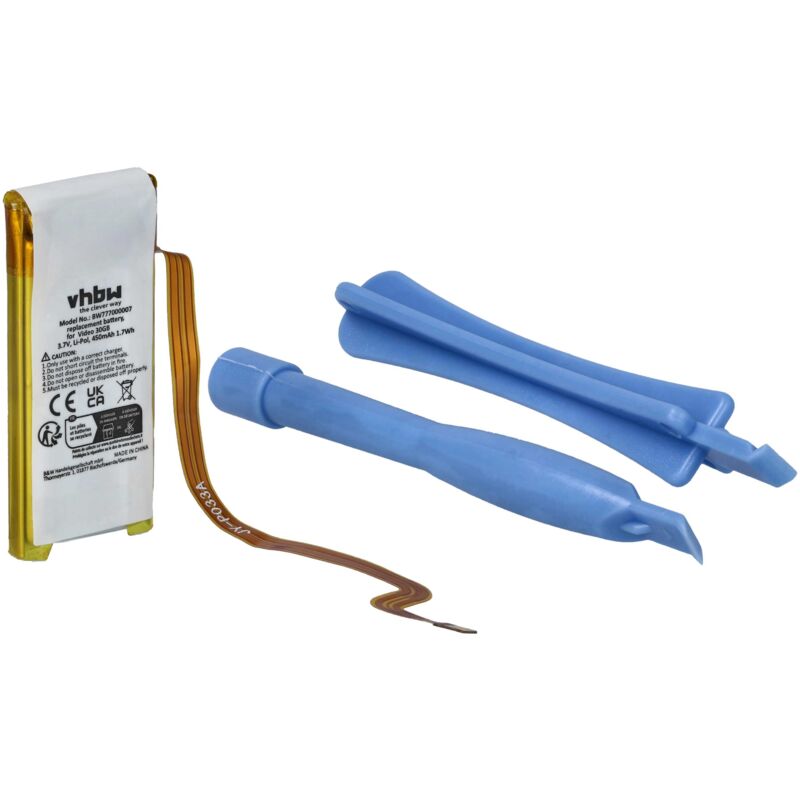 

Batería Li-Polymer 450mAh (3.7V) para Video MP3 Player Apple iPod G5 30GB MA002KH/A, G5 30GB MA002LL como 616-0227, 616-0229, EC008. - Vhbw