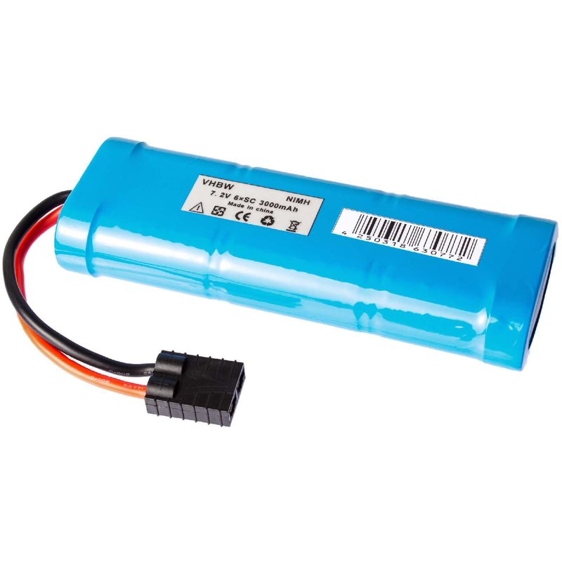 

Batería Ni-MH 3000mAh 7.2V con conector TRX para diversos modelos de coches de radio control, helicópteros, aviones y barcos de modelismo.