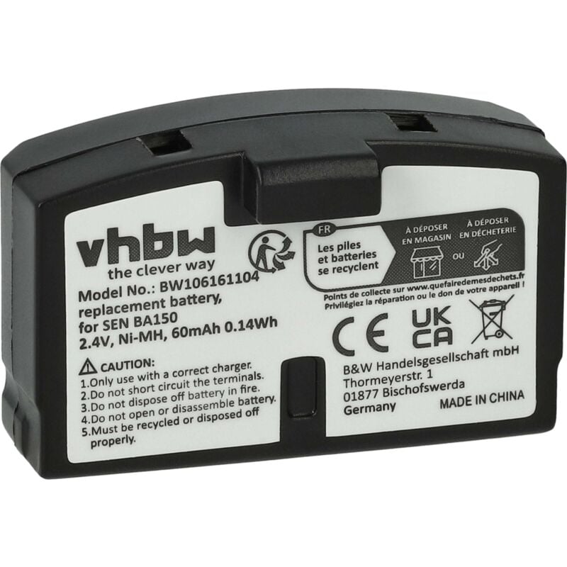 

Batería Ni-MH 60mAh (2.4V) para auriculares Headset Sennheiser SET 250, SET 500, SET 50 TV, SET 2500 como BA-150, BA150, BA-151, BA151. - Vhbw