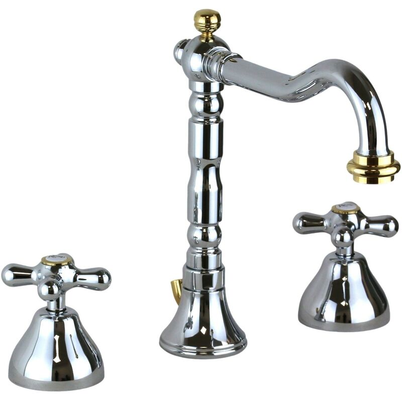 

Mezclador de lavabo de 3 orificios con asas laterales Resp Old America 124 | Cromo / Dorado