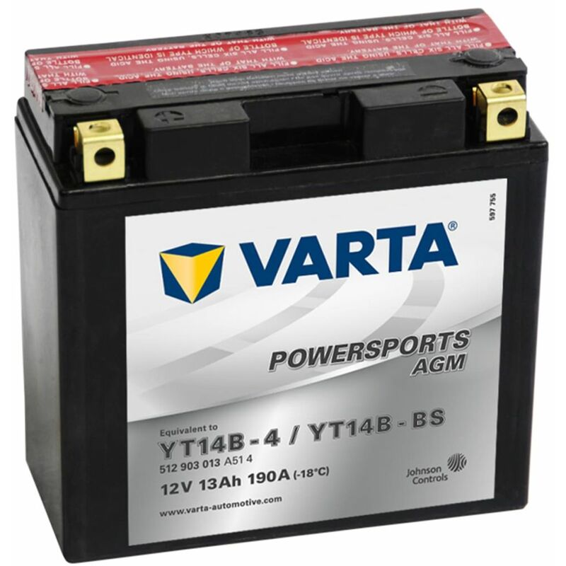 

Batería para motocicleta Varta AGM, 12 V 13 Ah YT14B-4 / YT14B-BS - Gris