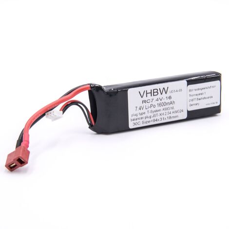 Batería Po-Li ( polímero de litio ) para modelos de radio control 1600mAh 7.4V para coches, helicópteros, aviones y barcos de modelismo.