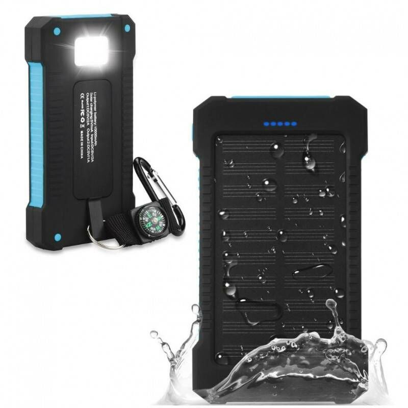 

AGD - Batería Solar 10000mAh Power Bank Solar Luz LED Linterna Impermeable Brújula