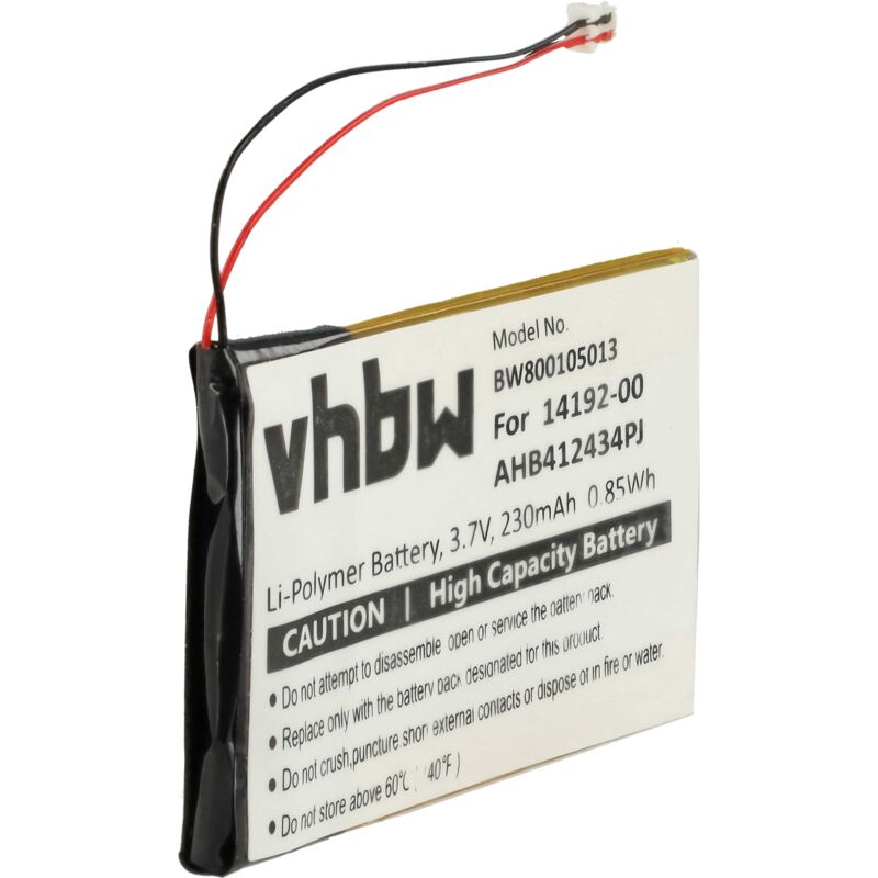 

Batería 230mAh (3.7V) para headset Bluetooth, Jabra Pro 9400, Pro 9460, Pro 9465, Pro 9470 sustituye 14192-00, AHB412434PJ. - Vhbw