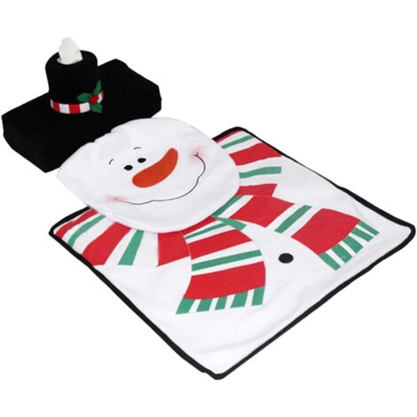 Bath Mat, Bathroom Set, Snowman Design, 3 Piece Toilet Seat Set, Christmas Toilet Seat