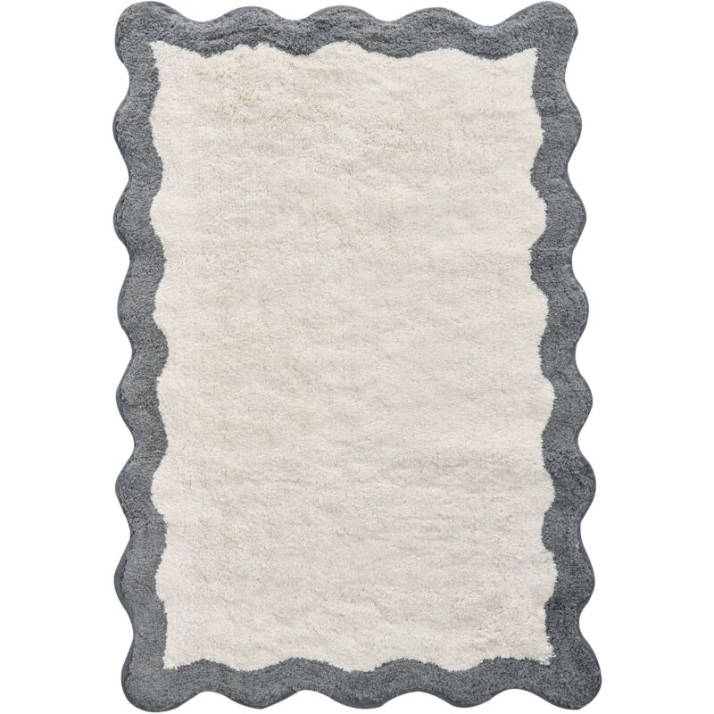 Beliani Bath Mat Beige And Grey Cotton 60 X 90 Cm Rectangular Shape Geometric Pattern Fluffy Bath Rug Bathroom Accessories Modern Design Nangal