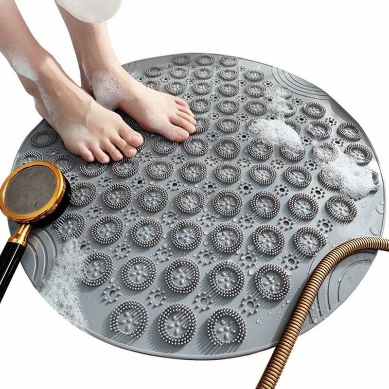 Bath Mat Non-Slip,Round Shape Shower Mats Mildew Resistant Bathtub Mats With Suction Cups,Textured Rubber Bath Mats with Drain Hole-for Bathroom/Loo