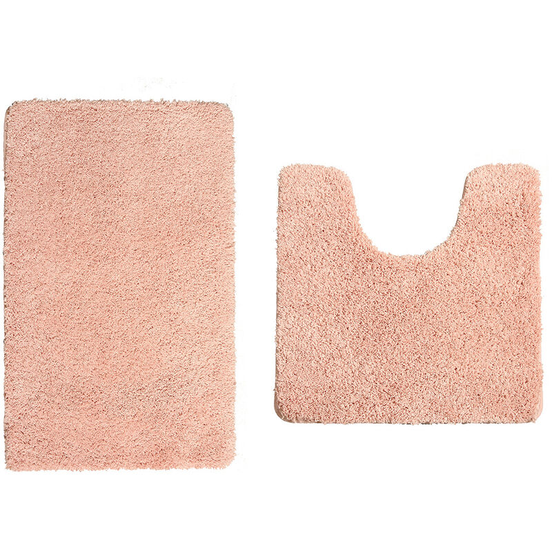 Bath Mat Set 2 Pcs, 20 31'' Bathroom Mat and 20 16' u Shape Toilet Rug with Non Slip(Pink)