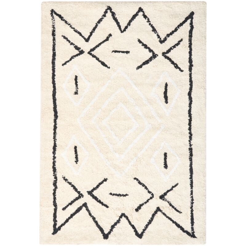 Beliani Bath Mat Light Beige Cotton 60 X 90 Cm Rectangular Shape Geometric Pattern Fluffy Bath Rug Bathroom Accessories Modern Design Untla