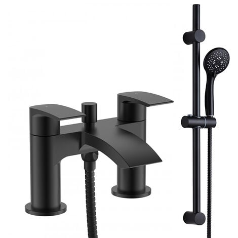 FNX BATHROOMS Bath Shower Mixer Tap & Shower Slider Rail Kit Matt Black Bathroom Taps