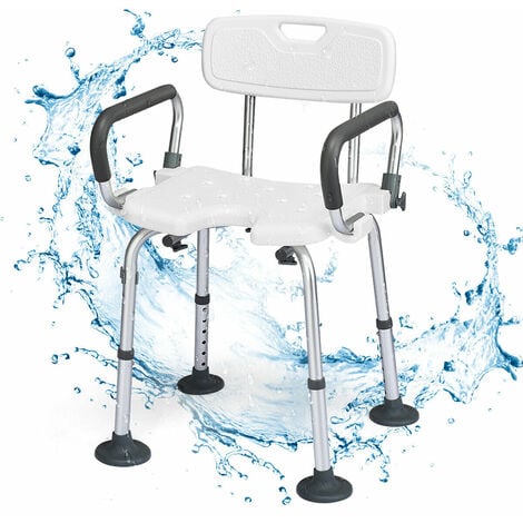 Bath Stool Shower Seat Bathing Chair Safety W/ Backrest Arm Adjustable Height