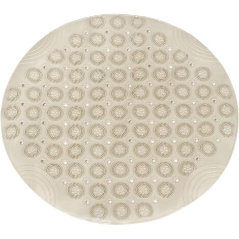 Bath Tub Shower Mat, 55 x 55 PVC Non-Slip Round Shape Shower Mat with Drain Holes, Suction Cups for Bathroom Bathtub, Khaki