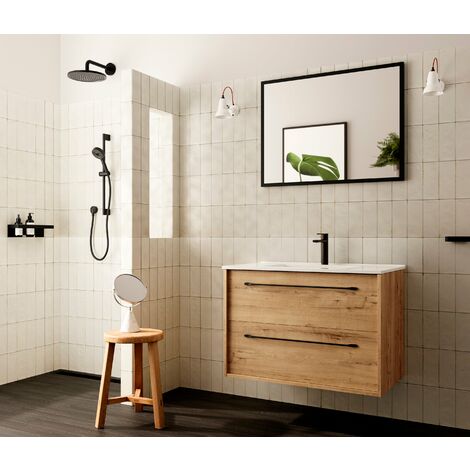BATHME LENNOX Conjunto Mueble de Baño Completo con Lavabo Encimera Roble Ostippo - Medida: 80 cm - ref: B20019