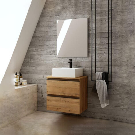 BATHME MADISON SQUARE Conjunto Completo Mueble de Baño Encimera Roble Ostippo - Medida: 70 cms - ref: CNB390RT+CNB332RT+SQUARE II+CNB16G