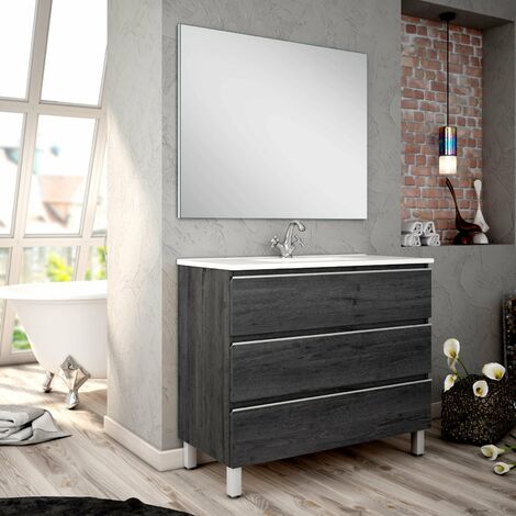 BATHME MADISON TOP Conjunto Completo Mueble 3 Cajones Ebony - Medida: 60 cm - ref: CNB185BB+SA.LIECO6146+CNB20G