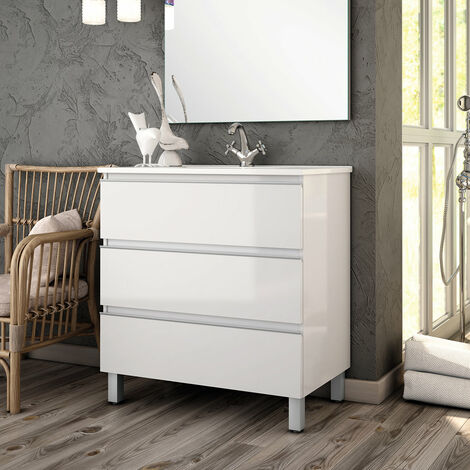 BATHME MADISON TOP Mueble de Baño con Lavabo 3 Cajones Blanco Brillo - Medida: 60 cm - ref: CNB191LR+SA.LIECO6146