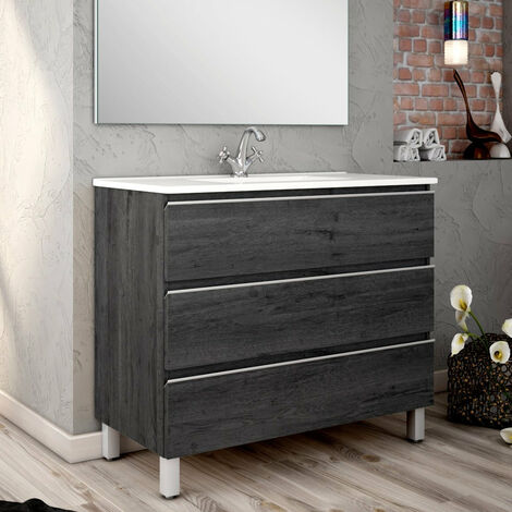 BATHME MADISON TOP Mueble de Baño con Lavabo 3 Cajones Ebony - Medida: 60 cm - ref: CNB185YY+SA.LIECO6146