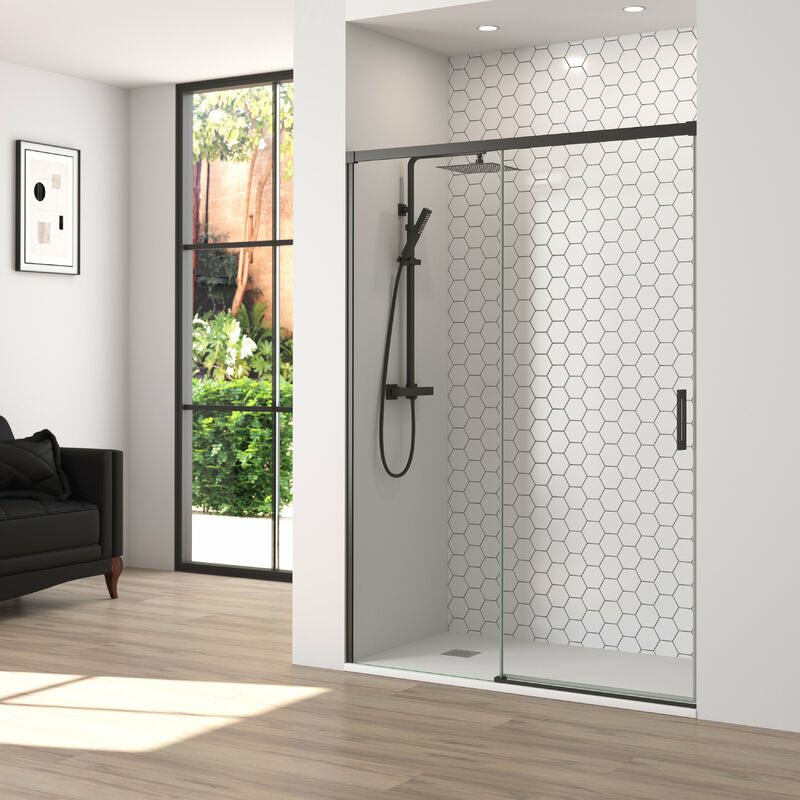

BATHME NIXON Mampara Frontal Ducha Fijo+Corredera Negro - Medida: 159-164 cms