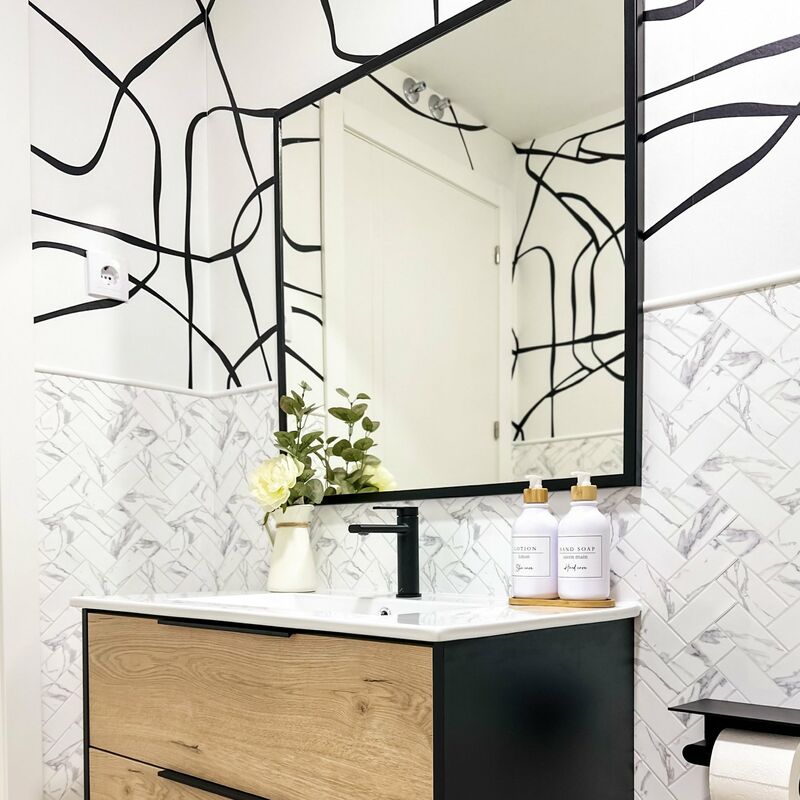 

BATHME QUEENS Espejo Rectangular Marco Negro Mate - Medida: 100 CMS