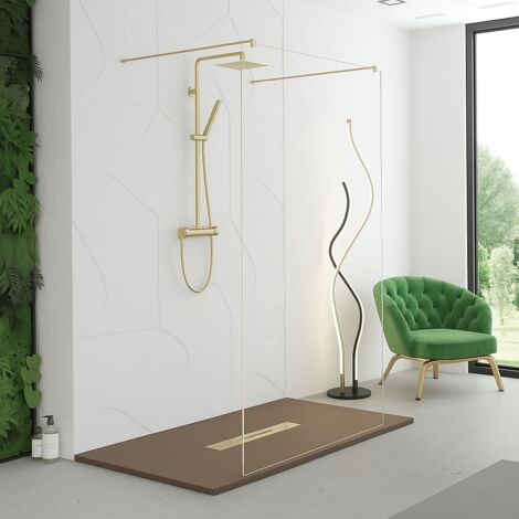 BATHME SANDRA CENTRO Mampara Ducha Fijo Oro Mate Transparente - Medida: 90 cm - ref: MA03090400