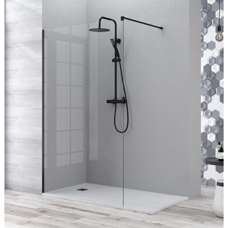 BATHME SANDRA Mampara Ducha Fijo Negro Mate Transparente - Medida: 70 cm - ref: MA01070100