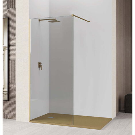 BATHME SANDRA Mampara Ducha Fijo Oro Mate Transparente - Medida: 110 cm - ref: MA01110400