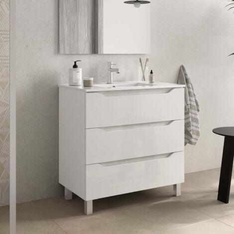 BATHME TRIO Mueble de Baño con Lavabo 3 Cajones Color Blanco Brillo - Medida: 60 cm - ref: AKR6003CBL+SA.LIECO6146