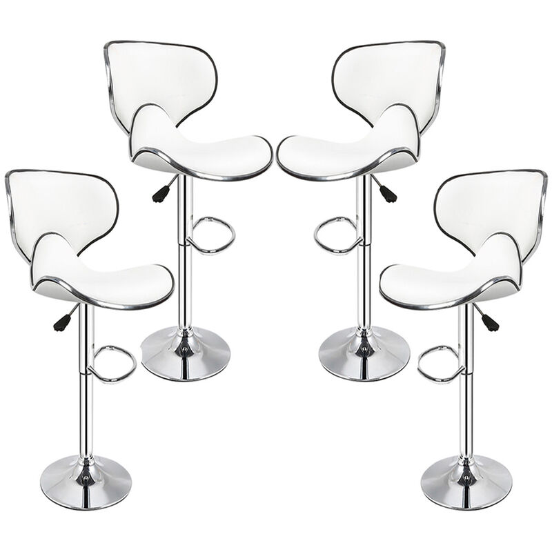 

Bathrins - ® 4 taburetes de bar de imitación de cuero - diseño alto ajustable con respaldo - blanco