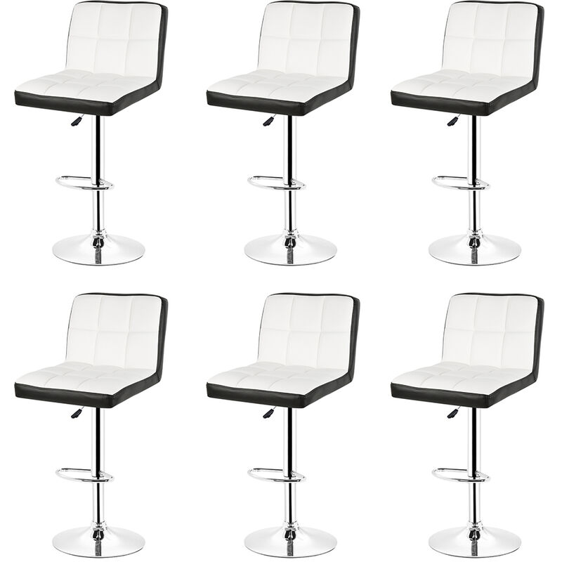 

® 6 Taburetes de bar con respaldo, rotación de 360 ​​grados, altura ajustable, Blanco y negro - Bathrins